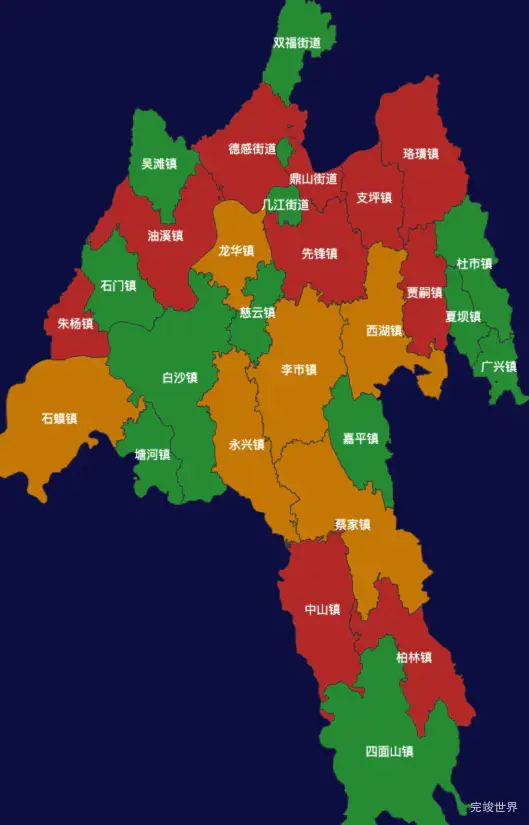 echarts重庆市江津区地图渲染效果实例